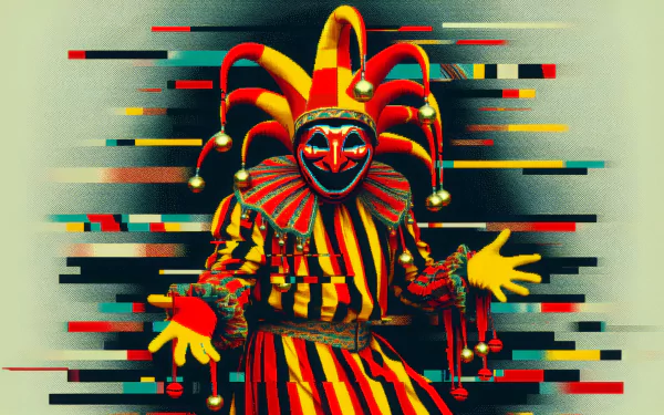 Colorful jester with glitch effect HD desktop wallpaper and background.