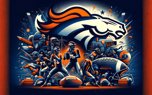 HD Denver Broncos NFL Super Bowl themed desktop wallpaper showcasing team mascot and football players in dynamic artwork.