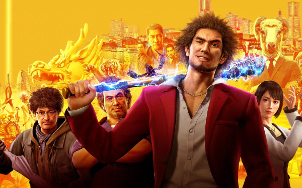 HD wallpaper of Yakuza: Like a Dragon featuring main characters and vibrant graphics for desktop background.