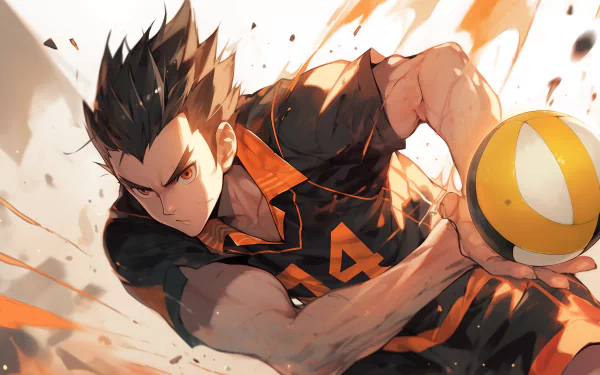 HD Anime Wallpaper featuring Kōtarō Bokuto from Haikyū!! in an action-packed volleyball scene, perfect for desktop backgrounds.