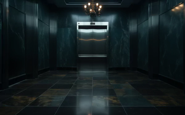 Elegant HD elevator interior design with chandelier for desktop wallpaper and background.