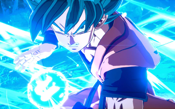 HD wallpaper from DRAGON BALL: Sparking! ZERO featuring Goku in Super Saiyan Blue form.