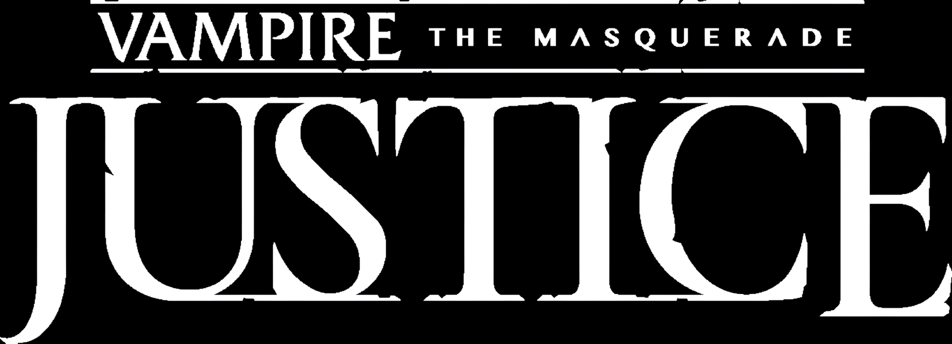 HD wallpaper featuring the bold 'Justice' title text from the Vampire: The Masquerade video game.