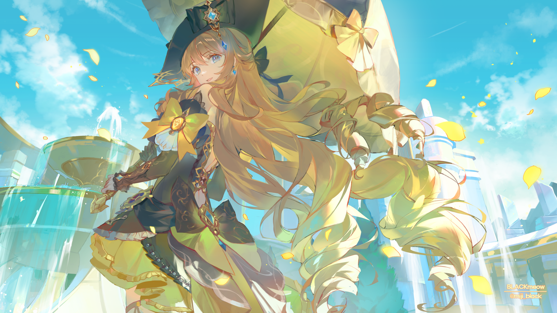 Download Navia (Genshin Impact) Genshin Impact Yellow Dress Umbrella 4k Ultra HD Wallpaper by BLACKmeow