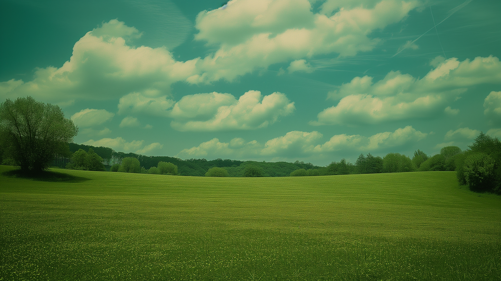 HD Wallpaper of Serene Green Landscape with Fluffy Clouds - Aesthetic Desktop Background