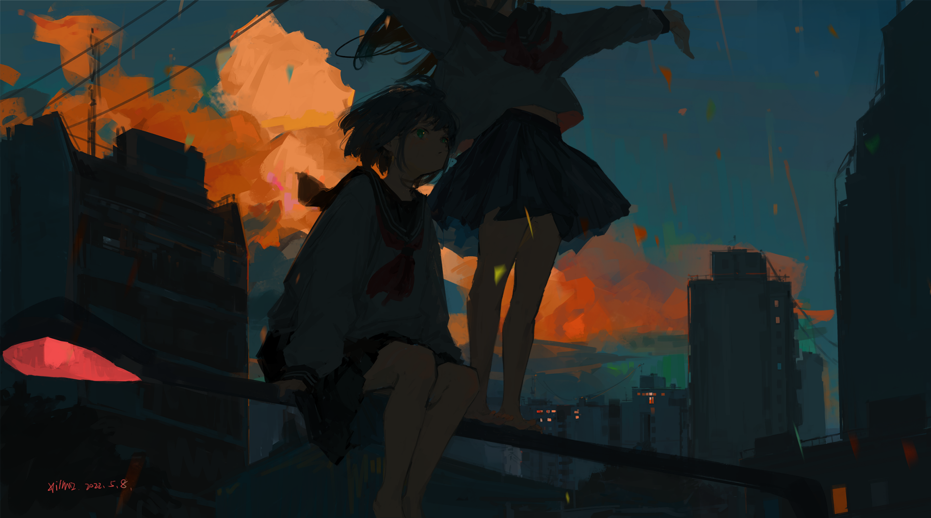 Download Girl School Uniform Cloud Red Anime Anime Girl Red Anime HD Wallpaper by XilmO@夕末