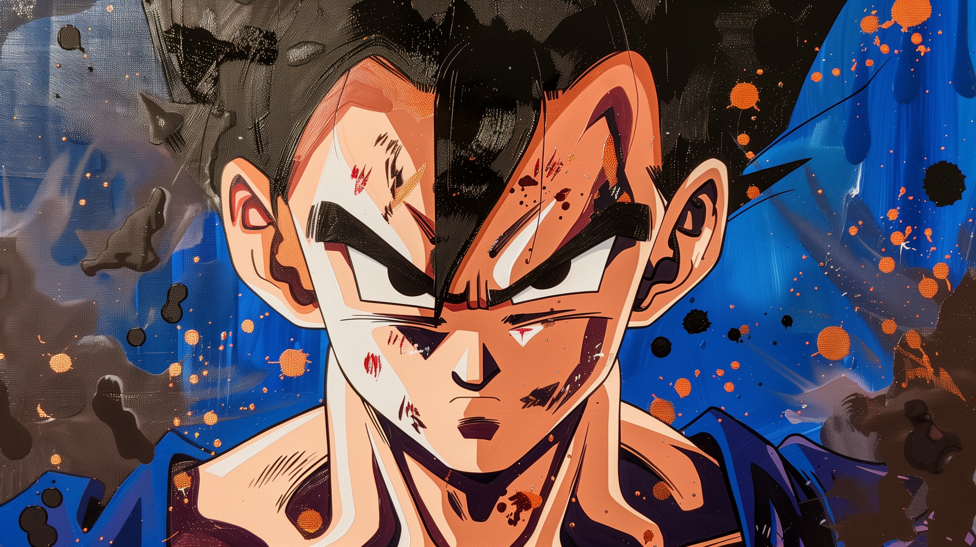 HD desktop wallpaper of Gohan from Dragon Ball, depicted with an intense expression against a cosmic backdrop.