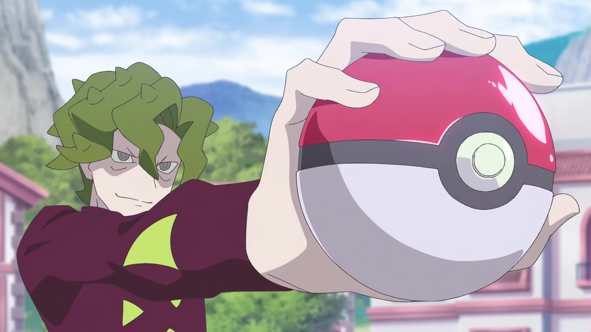 Anime character from Pokémon Horizons: The Series holding a Poké Ball, in an HD wallpaper for desktop background.