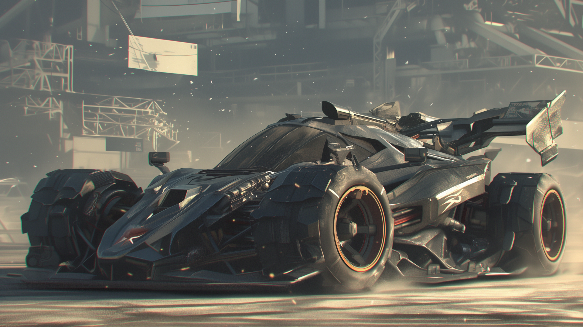 HD wallpaper of the Batmobile in a futuristic setting for desktop background.