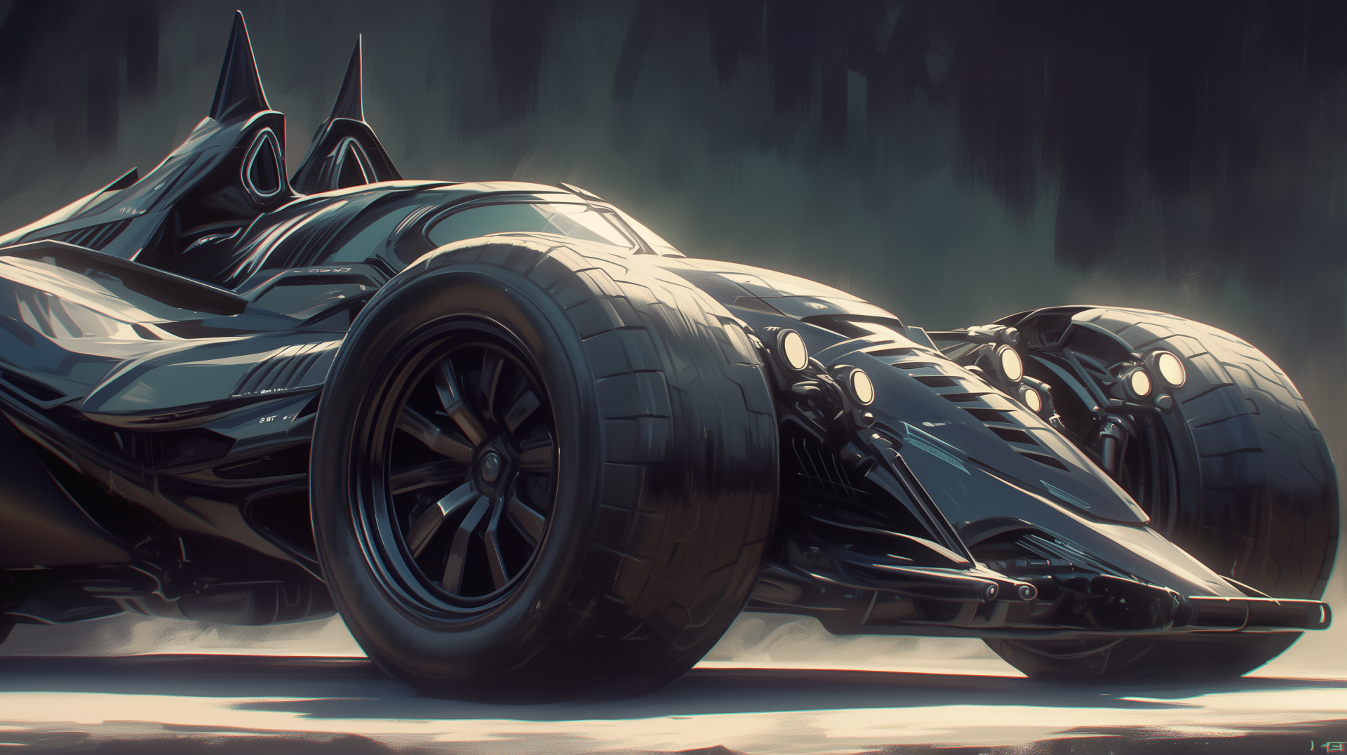 HD desktop wallpaper featuring an artistic rendering of the Batmobile.