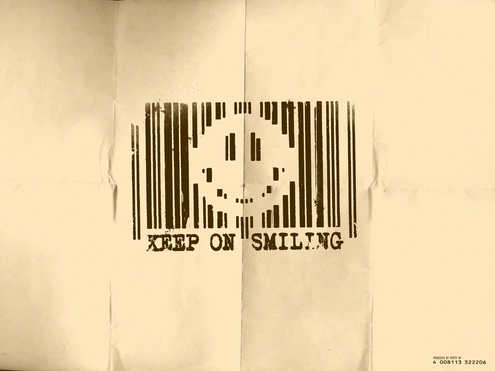 A humorous HD wallpaper featuring a smiley face within a barcode, accompanied by the text KEEP ON SMILING, adding a lighthearted touch to any desktop background.