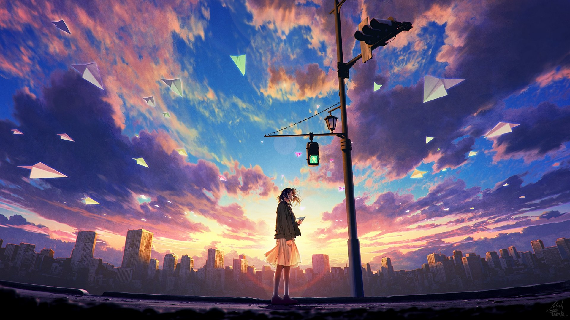 Download Anime Girl Sky Cloud Landscape Anime Girl Anime Landscape Sky Anime 8k Ultra HD Wallpaper
