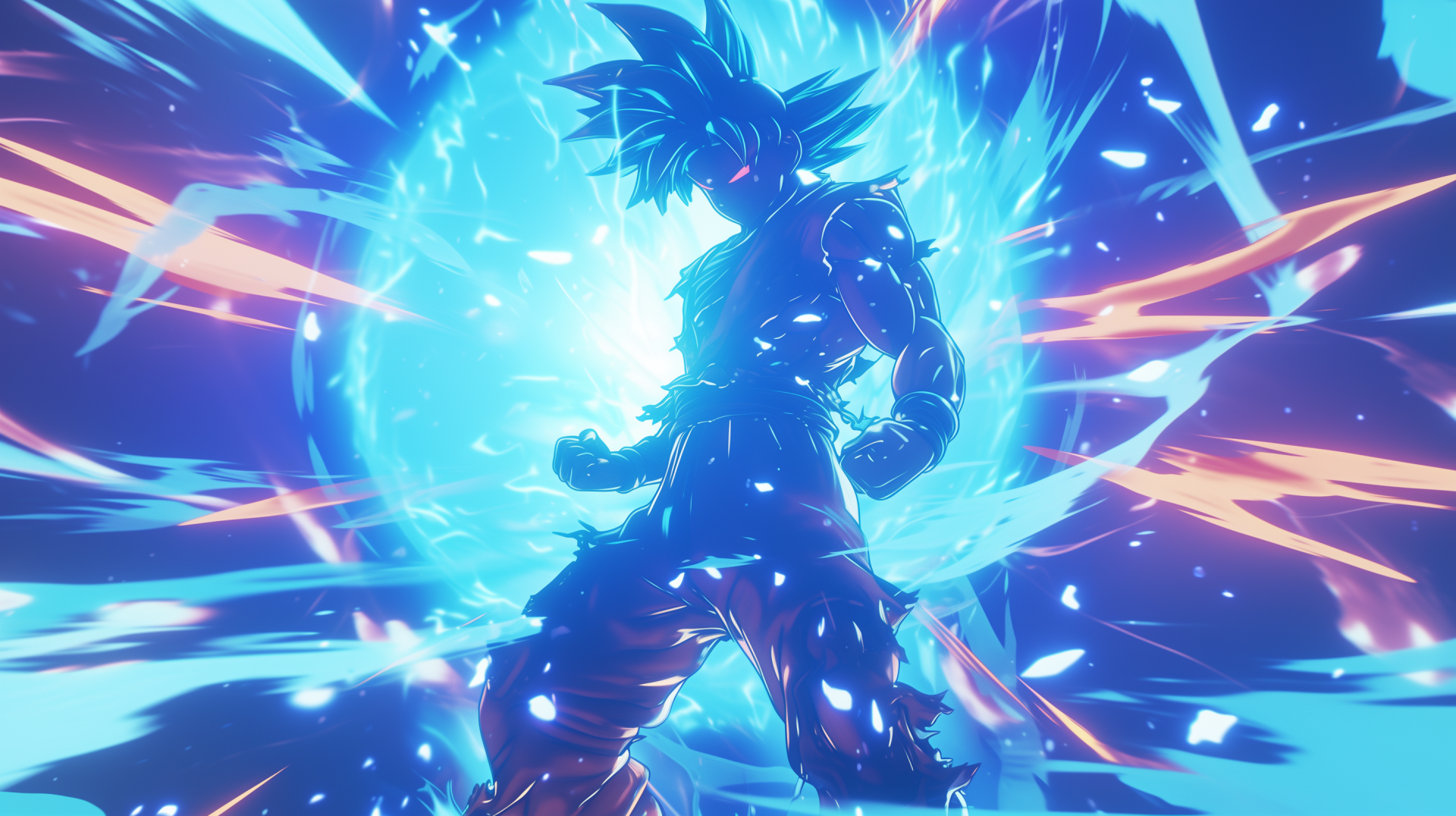 HD wallpaper featuring Goku in Super Saiyan Blue form, surrounded by a vibrant energy aura, embodying power and intensity from Dragon Ball Z.