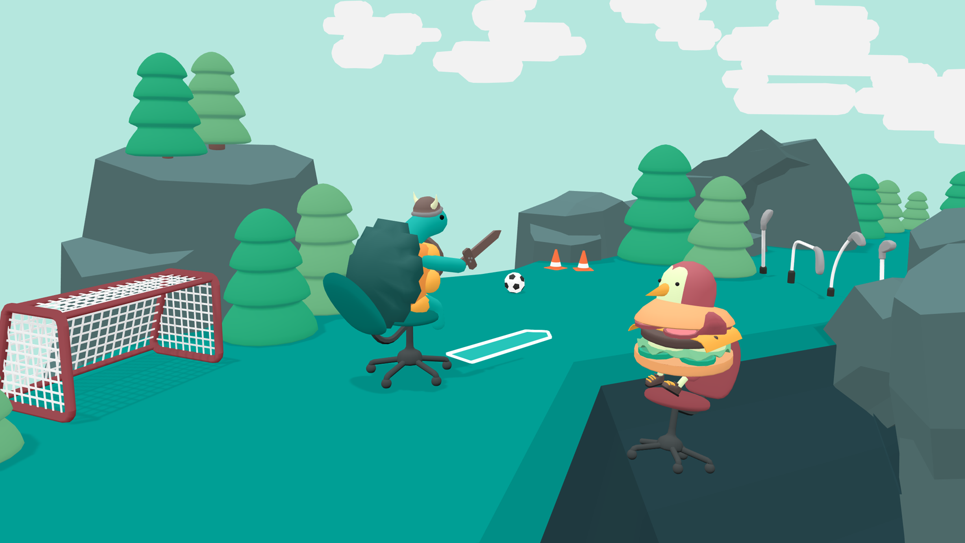 HD wallpaper of What the Golf? video game featuring quirky golf gameplay with animated characters on desktop background.
