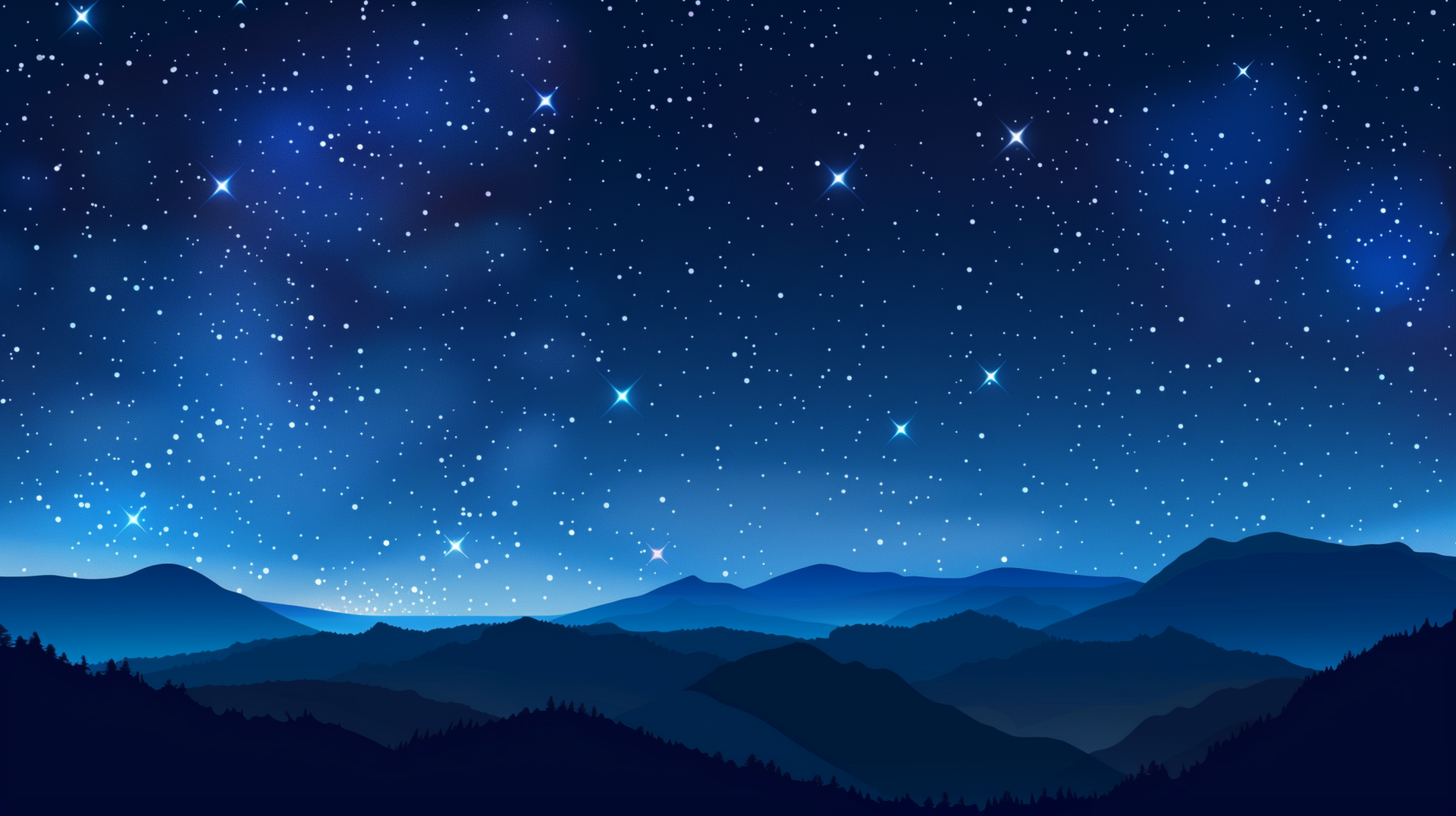 HD desktop wallpaper featuring a serene starry sky over silhouetted mountain ranges, offering a tranquil background setting.