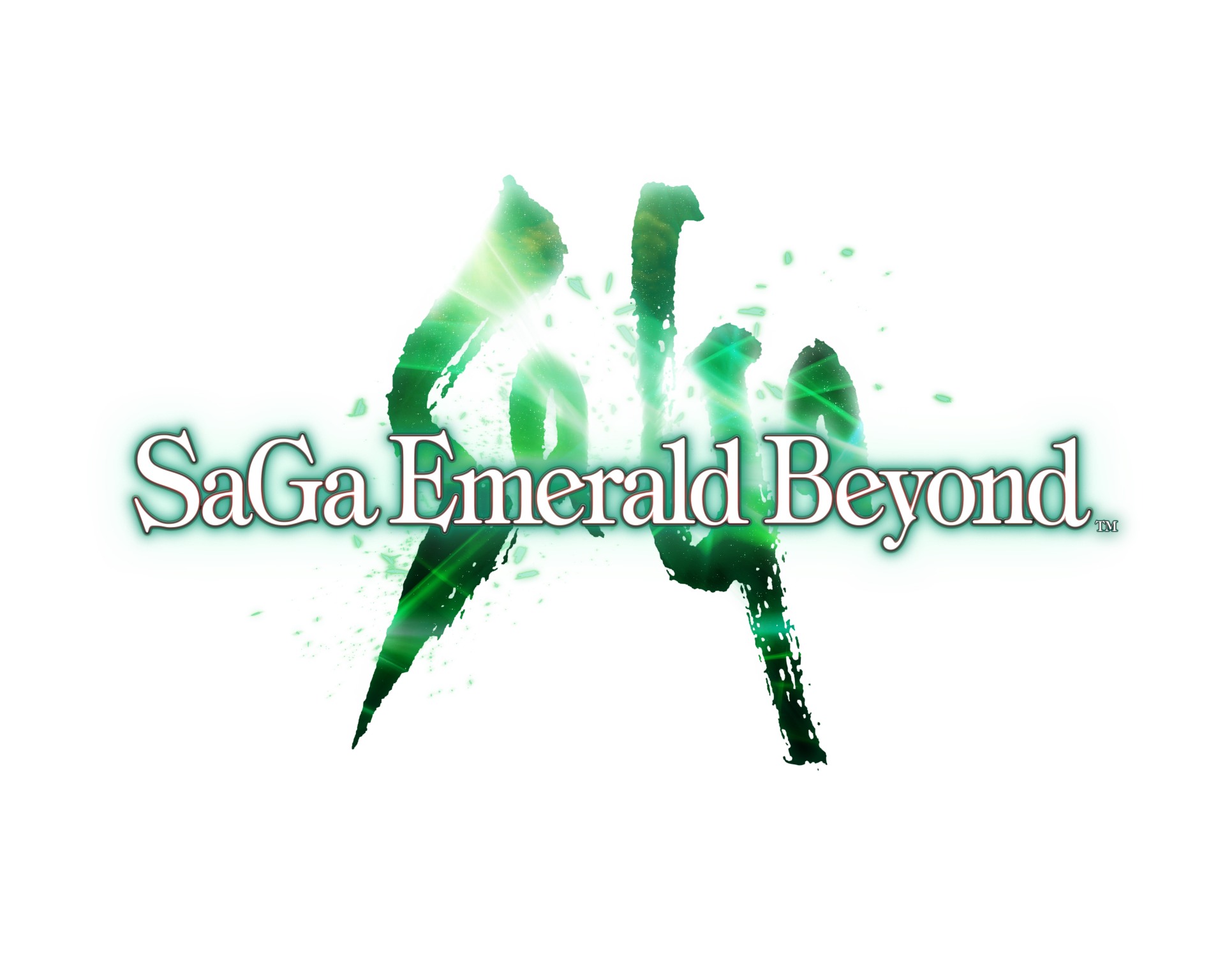 SaGa Emerald Beyond logo with stylized green crystal background for HD desktop wallpaper.