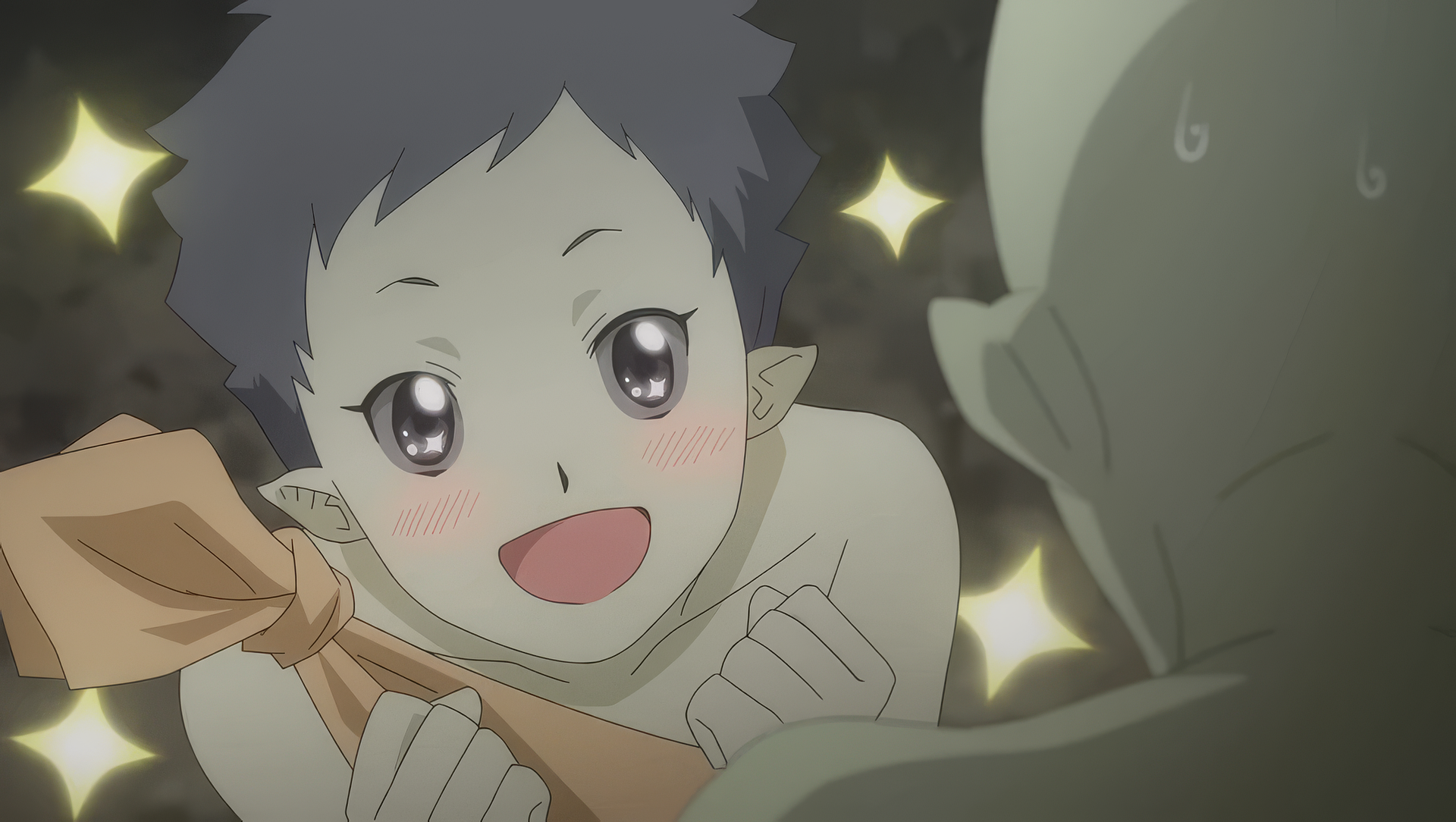 HD desktop wallpaper featuring a Re:Monster anime character expressing excitement and joy.