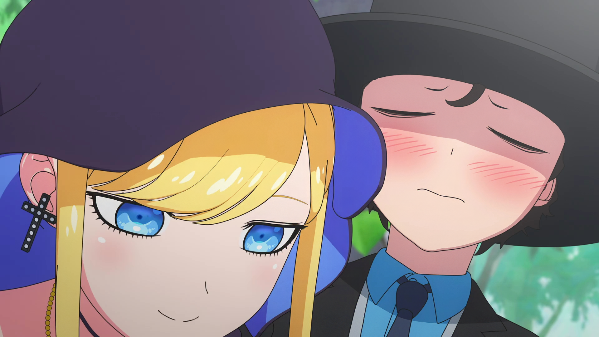 HD Anime Wallpaper featuring Alice Lendrott and the Duke from 'The Duke of Death and His Maid' with a tender moment between the characters as a desktop background.