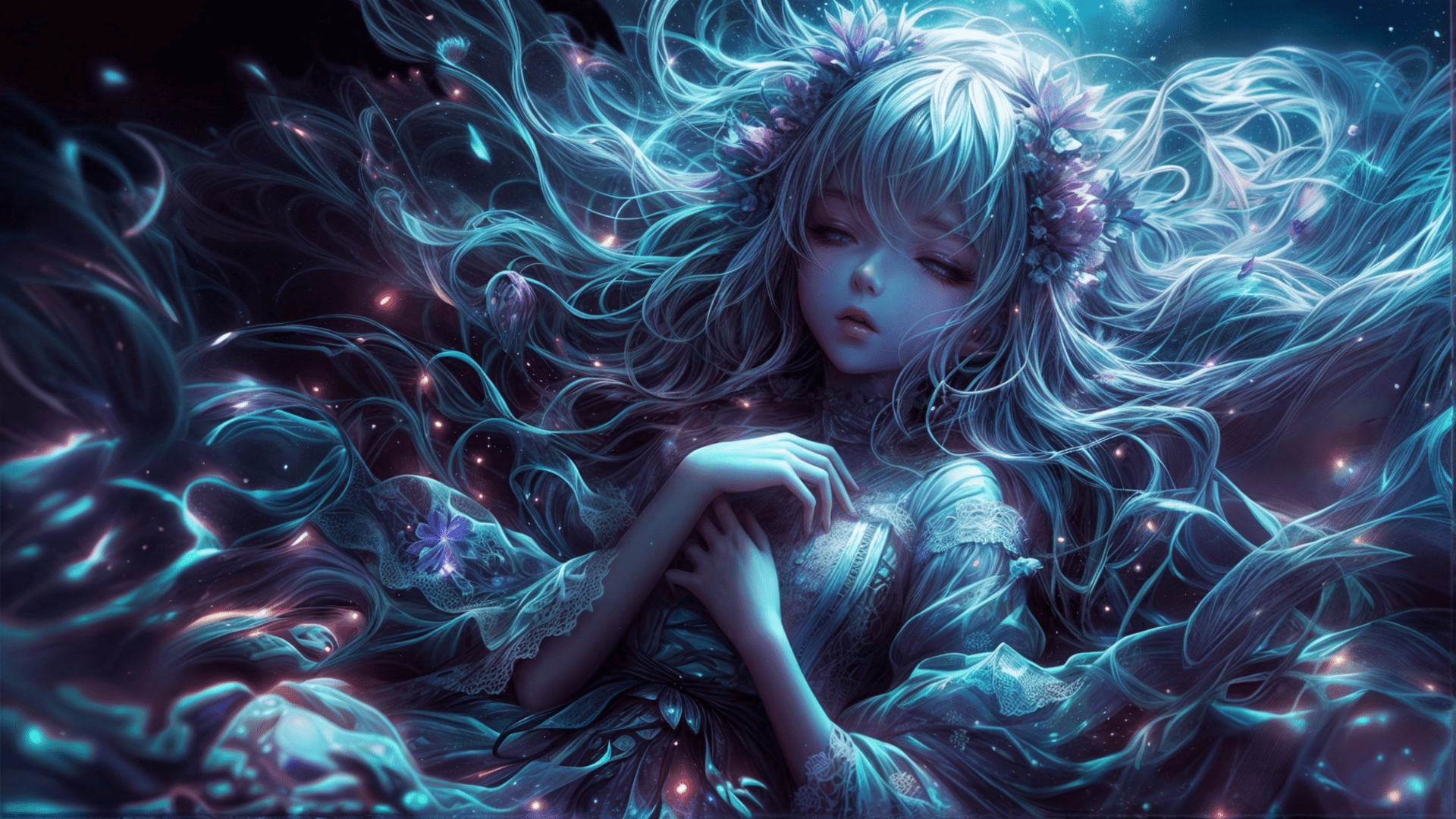 Download Ghostly Girl Underwater Sleeping Anime HD Wallpaper by Muftwin