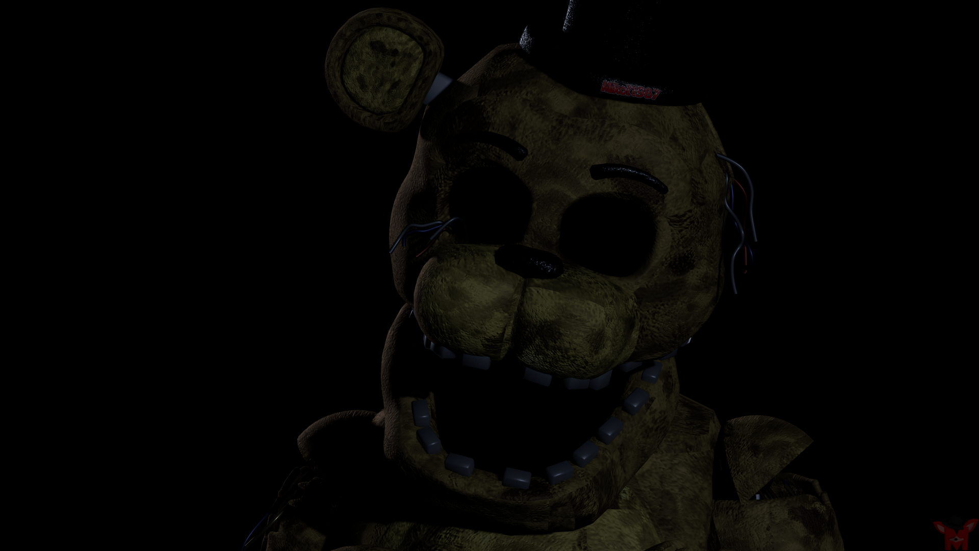 Dark, detailed 8K Ultra HD Five Nights at Freddy's 2 animatronic character on a black background, designed as a PC desktop wallpaper and background.