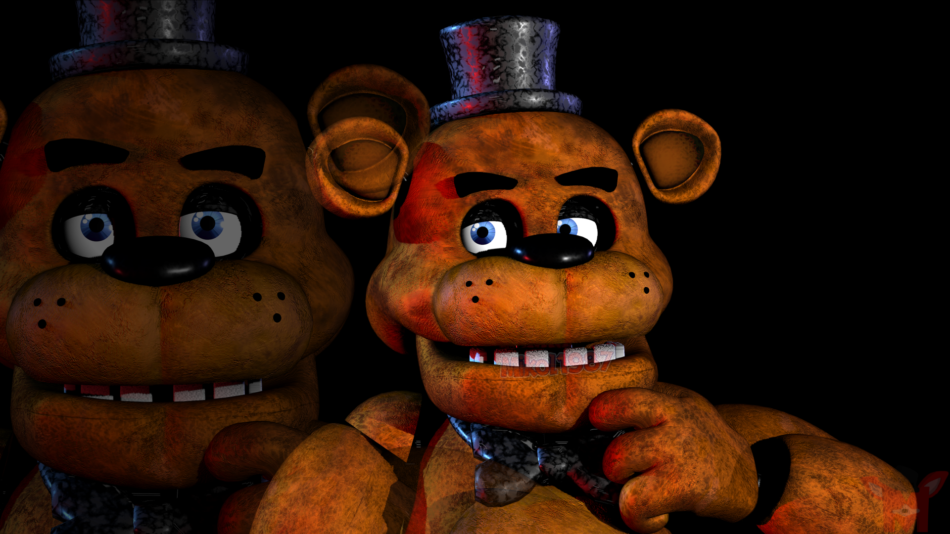 4K Ultra HD wallpaper featuring Freddy Fazbear from Five Nights at Freddy's, set in Freddy Fazbear's Pizza by Fazbear Entertainment, capturing the iconic video game character.