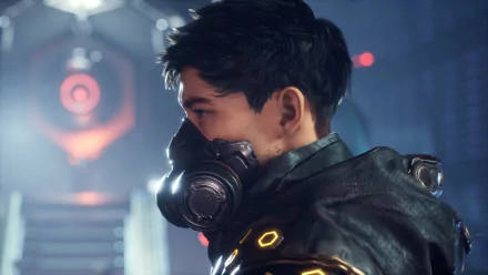 Stellar Blade HD wallpaper featuring a character with a futuristic mask in a sci-fi setting.