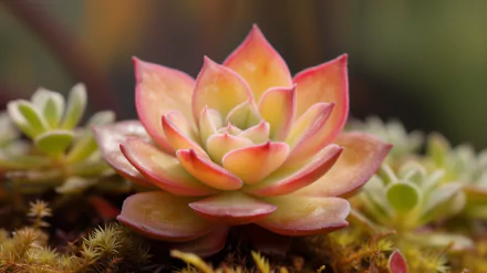 Vibrant succulent with gradient pink and yellow leaves close-up, HD wallpaper for desktop background.