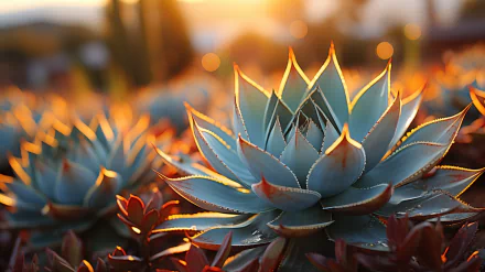 A stunning agave plant captures sunlight, surrounded by vibrant foliage, creating an inspiring HD desktop wallpaper and background filled with natural beauty.
