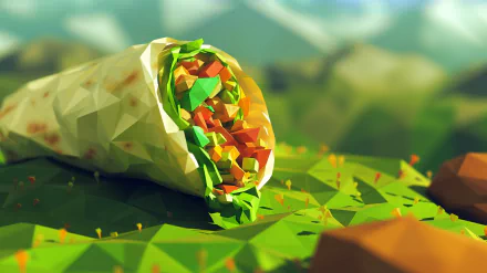 Low-poly art style breakfast burrito HD wallpaper with vibrant colors and geometric design.