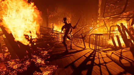 HD wallpaper of Ad Infinitum video game featuring a character amidst fiery battleground.