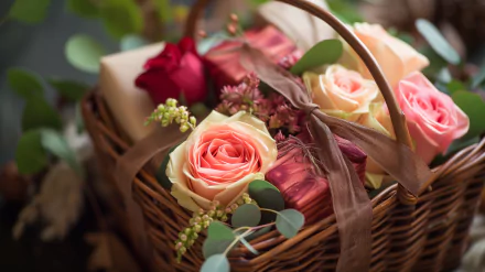 rose gift basket gift flower bouquet HD Desktop Wallpaper | Background Image
