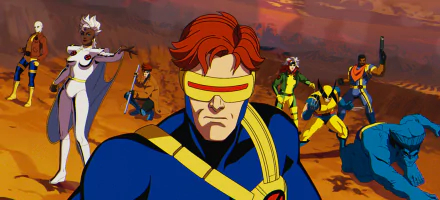 HD wallpaper featuring Cyclops from X-Men '97 animated TV show with other characters in the background.