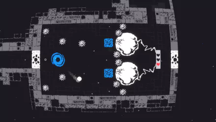 An HD desktop wallpaper featuring gameplay from the video game qomp2, showcasing an abstract scene with unique shapes and vibrant colors against a dark background.