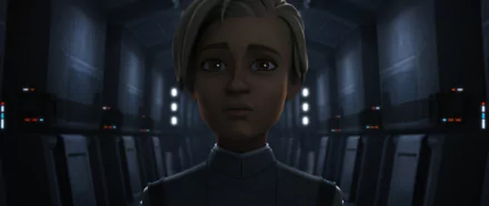 HD desktop wallpaper featuring a character from Star Wars: The Bad Batch TV show set in a spaceship corridor.