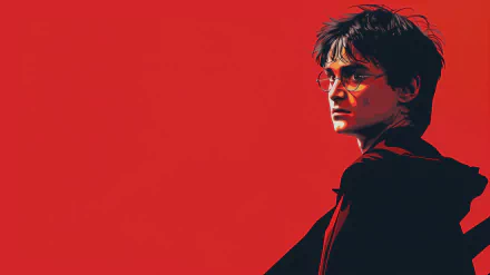 Stylized Harry Potter HD wallpaper featuring a distinctive silhouette against a red background for desktop.