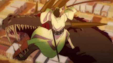 Anime scene featuring a character confronting a dragon in 103 Mercies Dragon Damnation, a high-definition wallpaper.