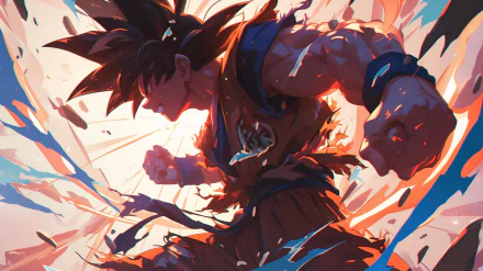An intense digital artwork of Goku from Dragon Ball Z, showcasing his rage with dynamic motion and vibrant colors. This HD image serves as an engaging desktop wallpaper.