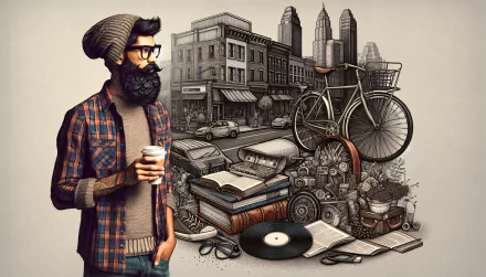 Hipster man with coffee and vintage items HD desktop wallpaper.