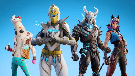 HD Fortnite wallpaper featuring a lineup of game characters for desktop background.