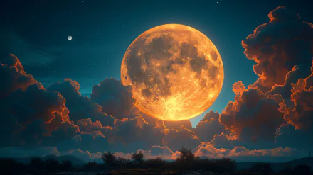 Stunning HD desktop wallpaper featuring a dramatic moonrise with a glowing full moon against twilight clouds.