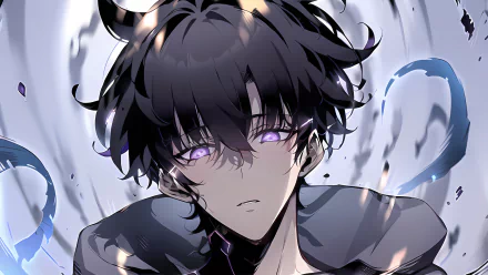 HD Anime Wallpaper of Sung Jin-Woo from Solo Leveling with mystical energy background for desktop.
