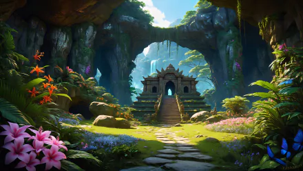 temple forest artistic AI Art HD Desktop Wallpaper | Background Image