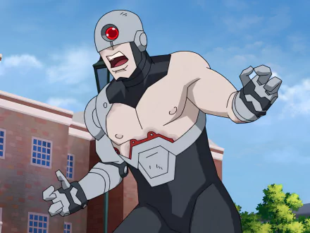 HD wallpaper featuring a character from the TV show Invincible, animated superhero series, with a building backdrop.