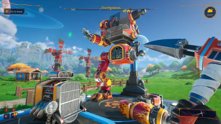HD desktop wallpaper of Lightyear Frontier video game featuring a vibrant in-game scene with a mech and a lush, colorful world.