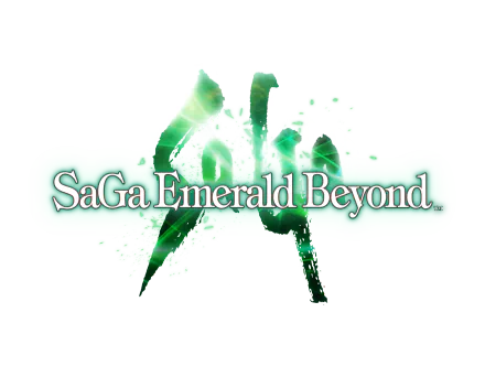 SaGa Emerald Beyond logo with stylized green crystal background for HD desktop wallpaper.