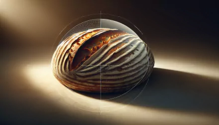 A beautifully crafted sourdough loaf, showcasing its intricate crust and texture, illuminated by soft light, making for an appealing HD desktop wallpaper and background.