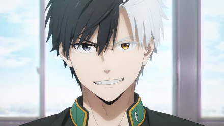 Anime-style 4K Ultra HD desktop wallpaper featuring Haruka Sakura from Wind Breaker with distinct half-black, half-white hair and a confident expression.