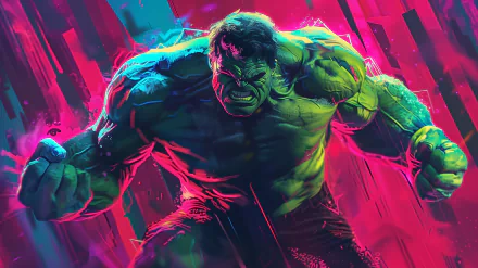HD desktop wallpaper featuring an intense and colorful illustration of the Hulk from Marvel Comics, depicted mid-roar with a dynamic, abstract background.