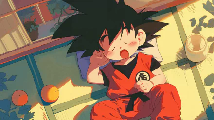 HD desktop wallpaper featuring the character Goku from Dragon Ball, depicted sleeping peacefully with a relaxed expression.