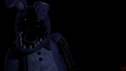 Shadowy animatronic with gaping, jagged teeth from Five Nights At Freddy's 2 and Five Nights at Freddy's, looming in black — 8K Ultra HD PC desktop wallpaper/background.